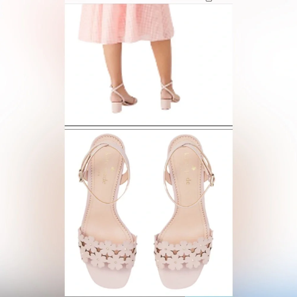 kate spade Daisy Floral 100% Cow Leather Mid Sandals, Rose Smoke Pink
